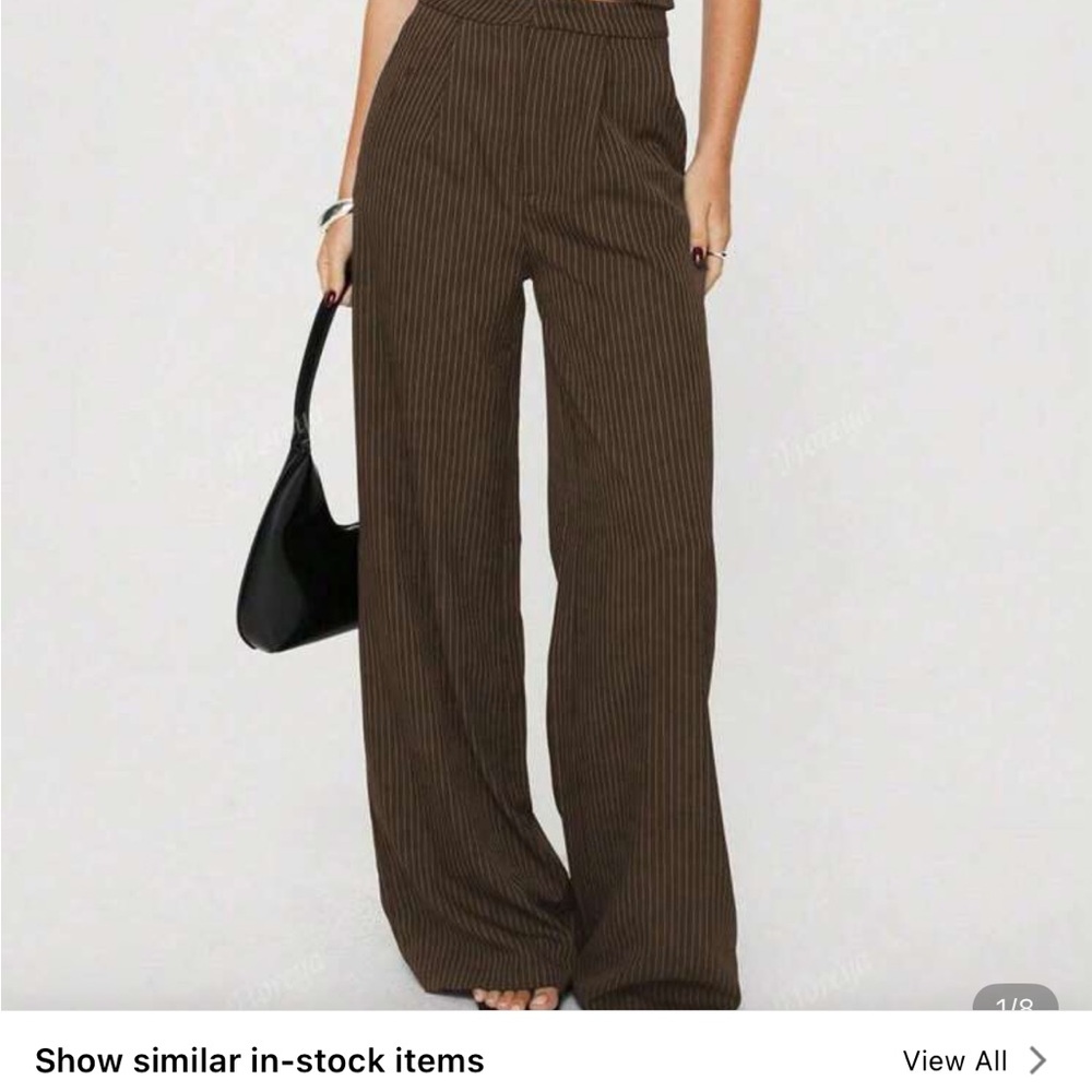 Brown Pinstripe Business Casual Suit Set - cami and trousers - Picture 4 of 7